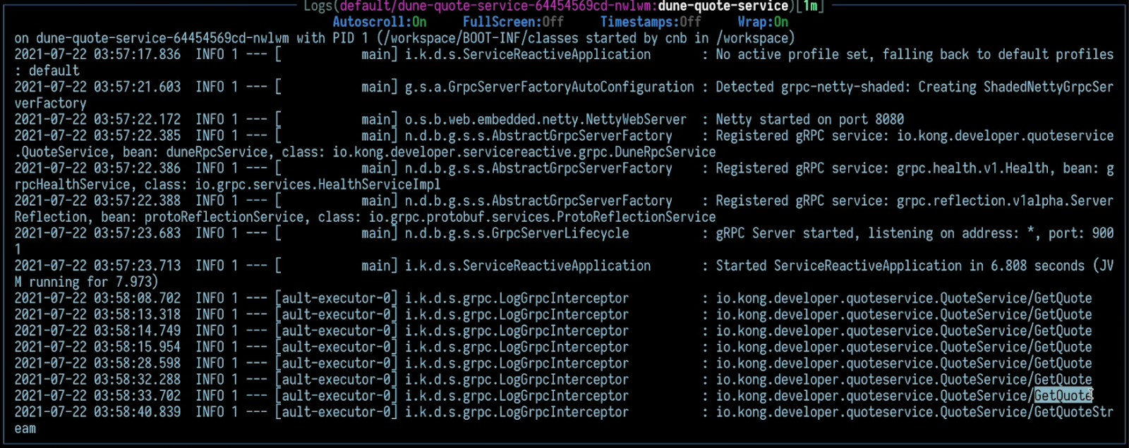 kubernetes ingress gRPC example service deployed