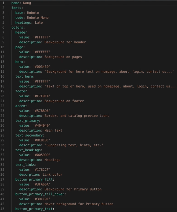 Kong Developer Portal Theme Configuration File
